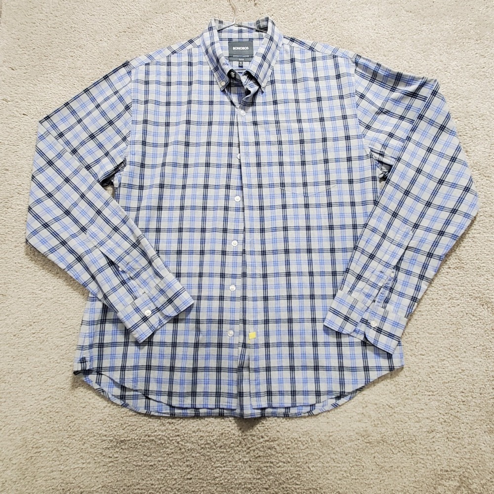 Bonobos Shirt Men's XL Blue Plaid‎ Long Sleeve Collared Casual Button-Up Career